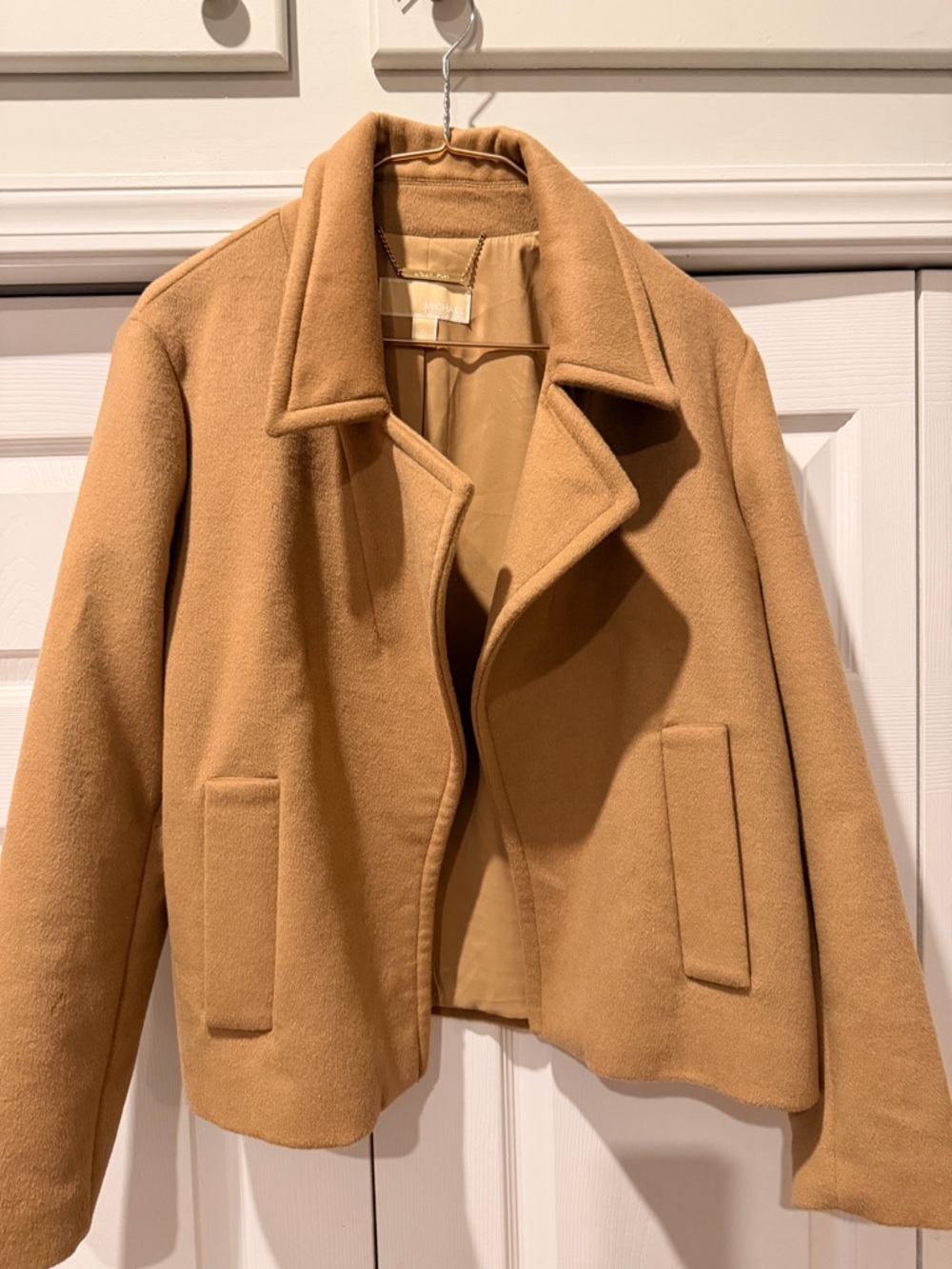 Michael Kors Camel Cropped Wool-Blend Bomber Jacket